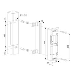 Locinox SE elektrische aanslag voor draaipoorten - Technische tekening