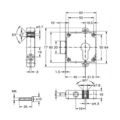 Junie 7403 meubelslot PZ cilinder - Technische tekening