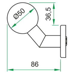 Artitec Artitec Schuine verkropte bolknop - Zonder nokken - RVS - Technische tekening