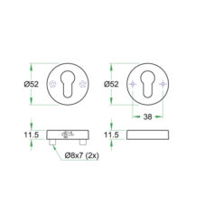 Artitec veiligheidsrozet ES92349 - Inox - Zonder kernbeveiliging - Technische tekening