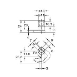 Junie 2414 sluithaak voor Furore meubelsloten - Technische tekening