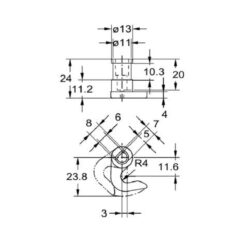 Junie 2424 sluithaak voor Furore meubelsloten - Technische tekening