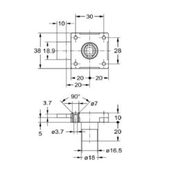 Junie 8504 meubelslot voor Furore kern Doorn 20mm - Technische tekening