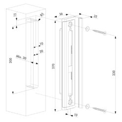 Locinox SHKW-ALUM Hybrid slotvanger voor houten palen - Technische tekening