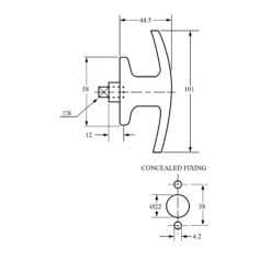 Euro-Locks T-kruk 1617 met verborgen bevestigingsgaten van M4 - Technische tekening