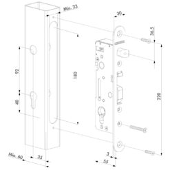Locinox insteekslot H-METAL - Technische tekening