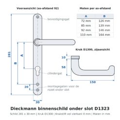 Dieckmann binnenschild onder slot D1323 - Technische tekening