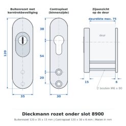 Dieckmann rozet onder slot 8900 - Technische tekening