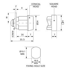 Euro-Locks 1334 schroefcilinder 16 mm - Technische tekening
