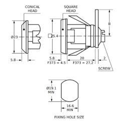 Euro-Locks 4239 schroefcilinder 20 mm - Technische tekening