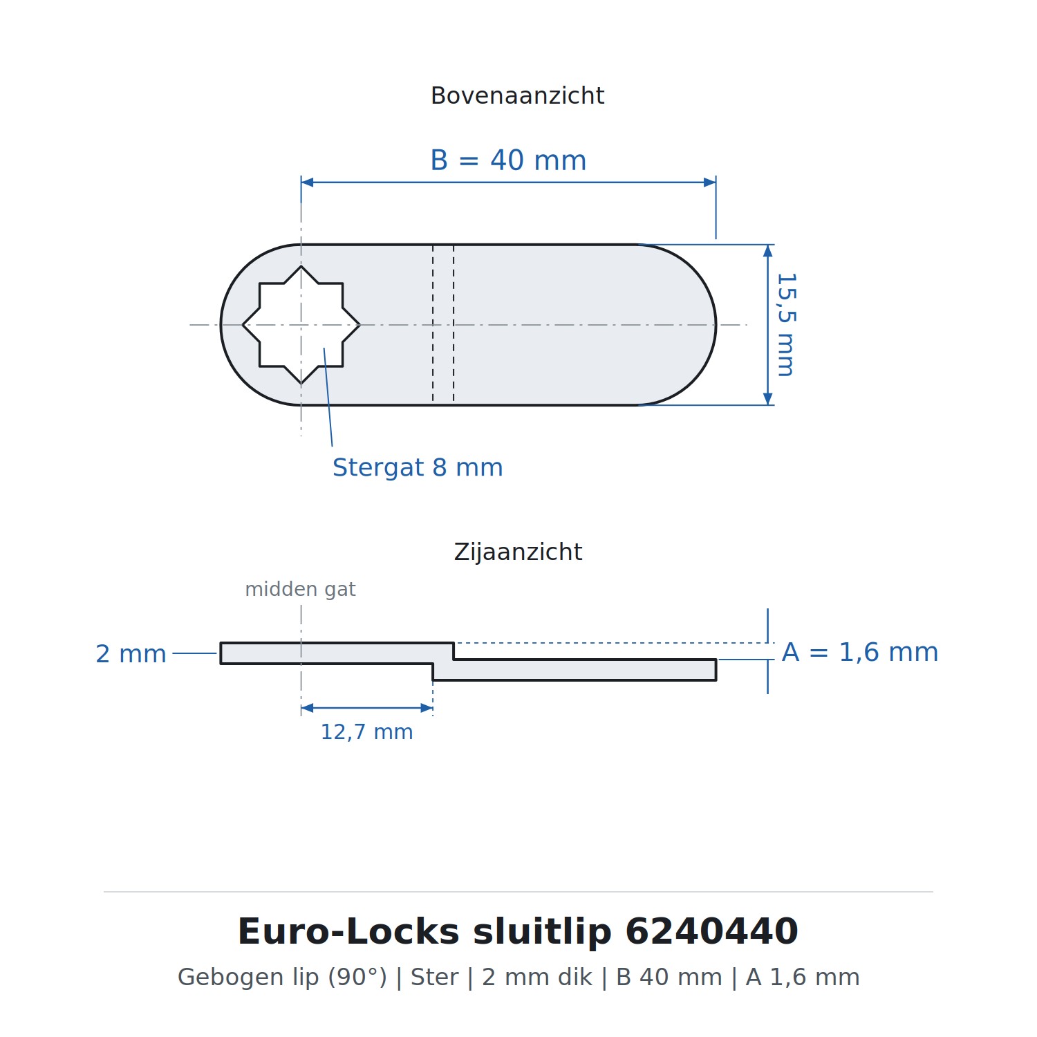 Euro-Locks sluitlip 6240440 - Technische tekening
