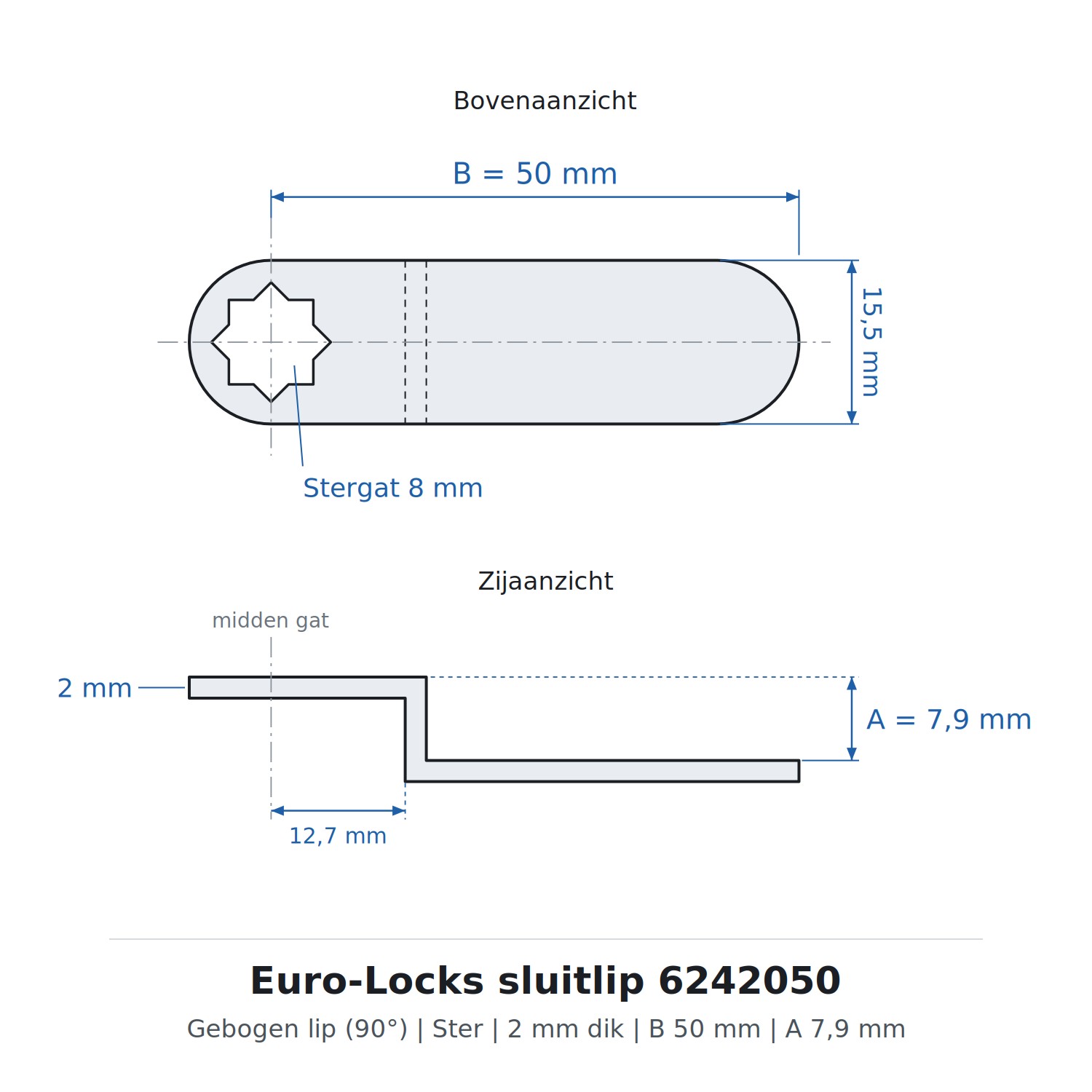 Euro-Locks sluitlip 6242050 - Technische tekening