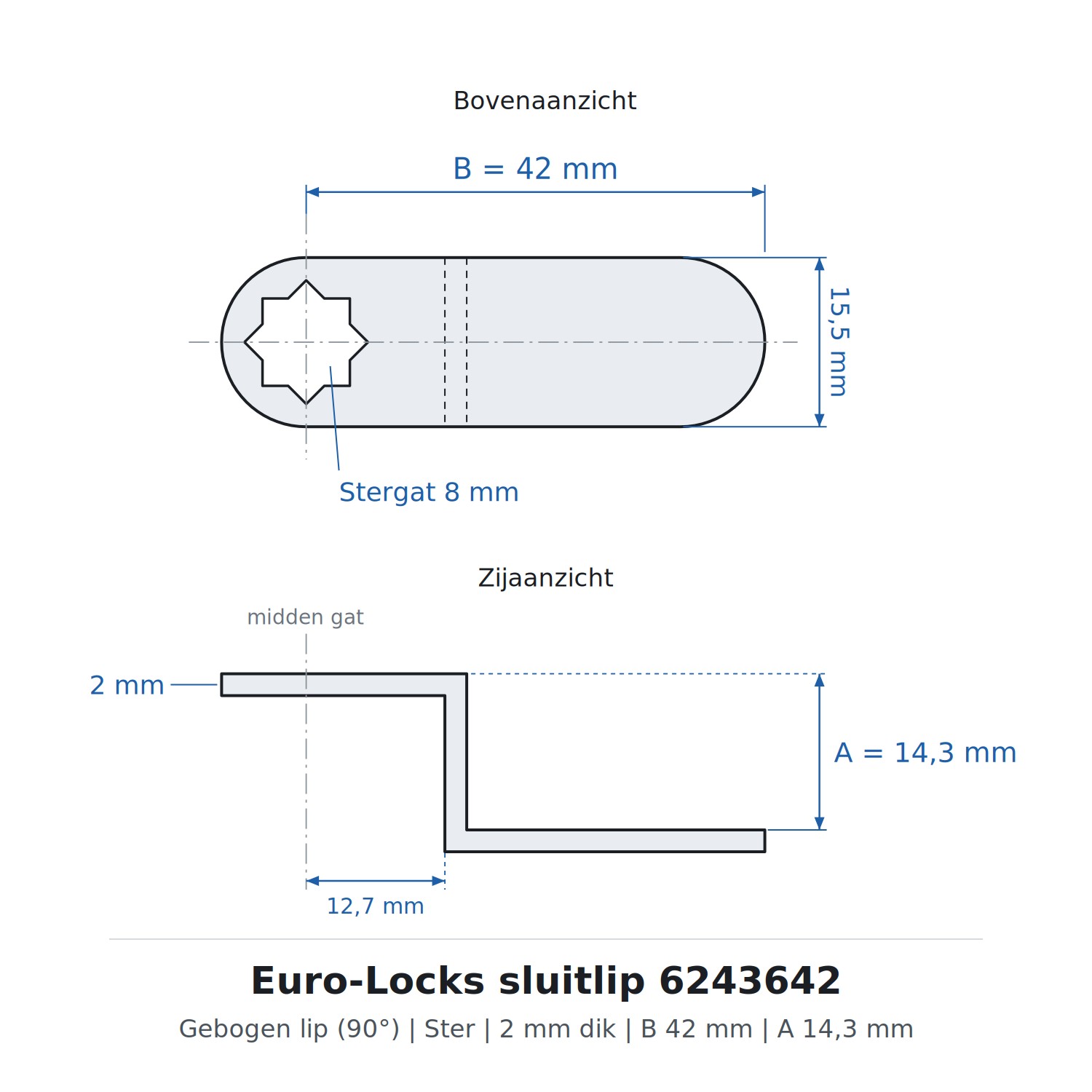 Euro-Locks sluitlip 6243642 - Technische tekening