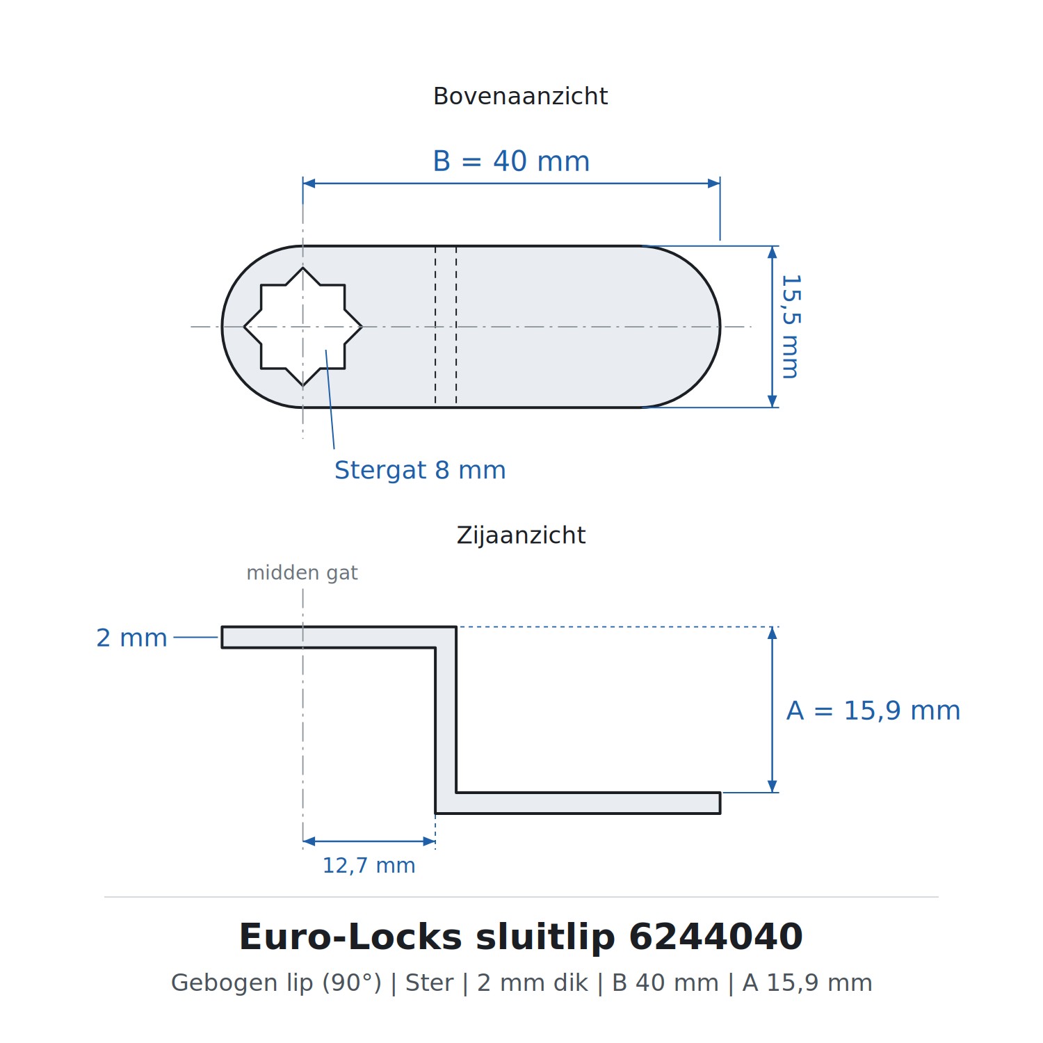Euro-Locks sluitlip 6244040 - Technische tekening