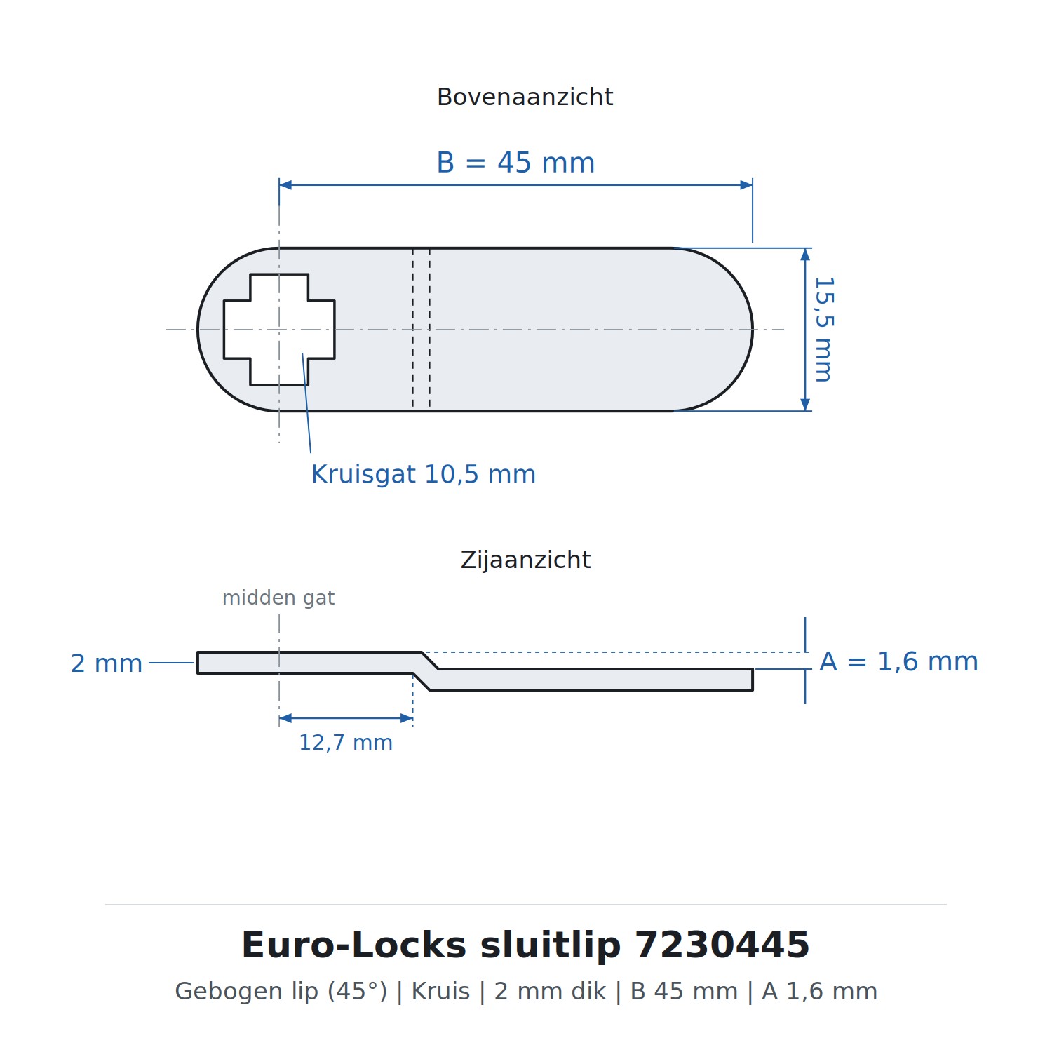 Euro-Locks sluitlip 7230445 - Technische tekening