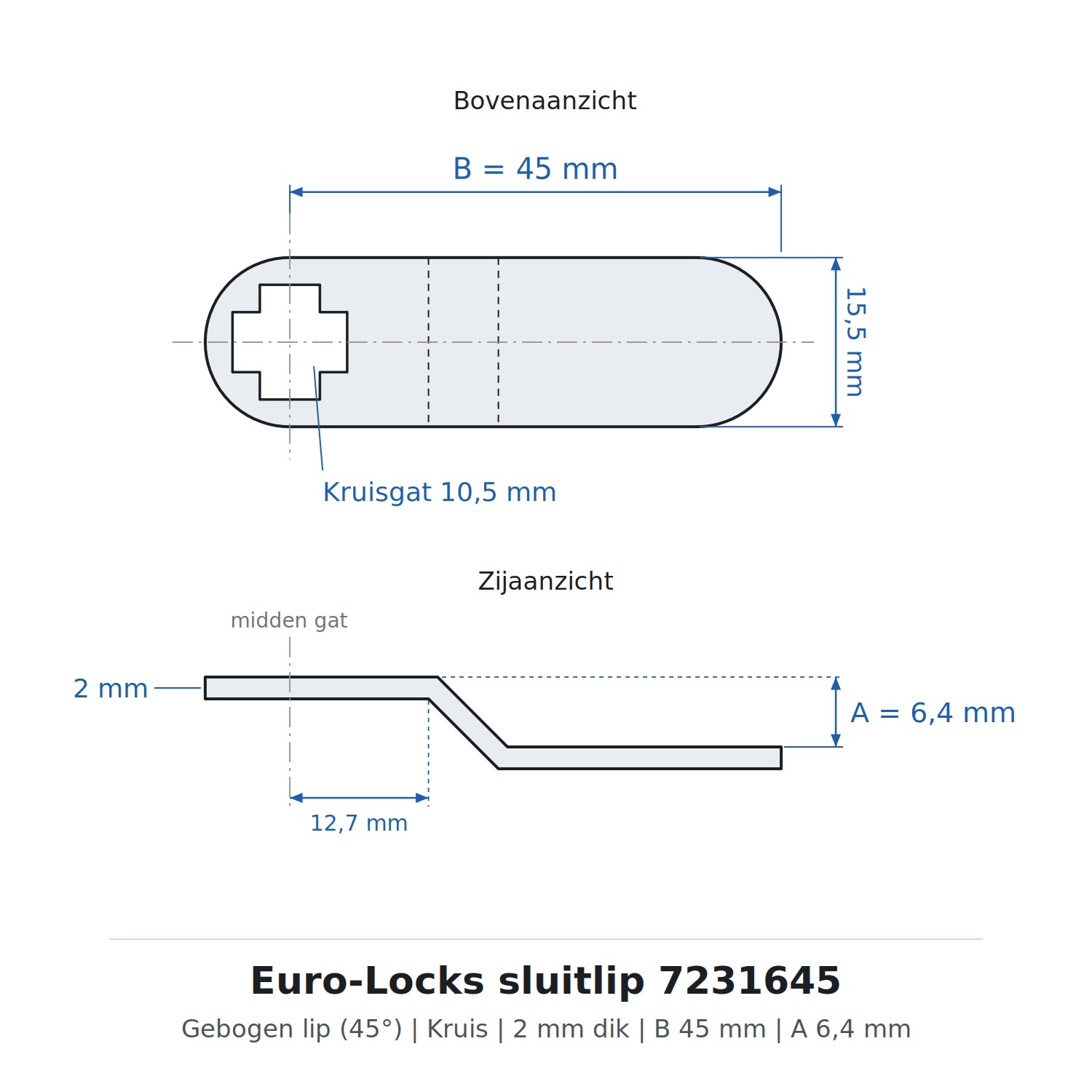 Euro-Locks sluitlip 7231645 - Technische tekening