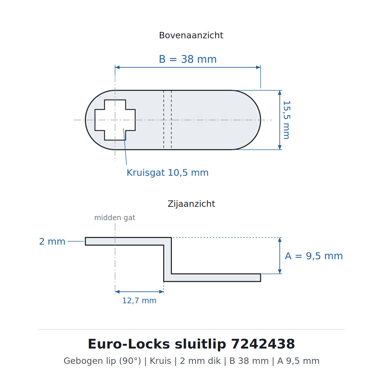 Euro-Locks sluitlip 7242438 - Technische tekening